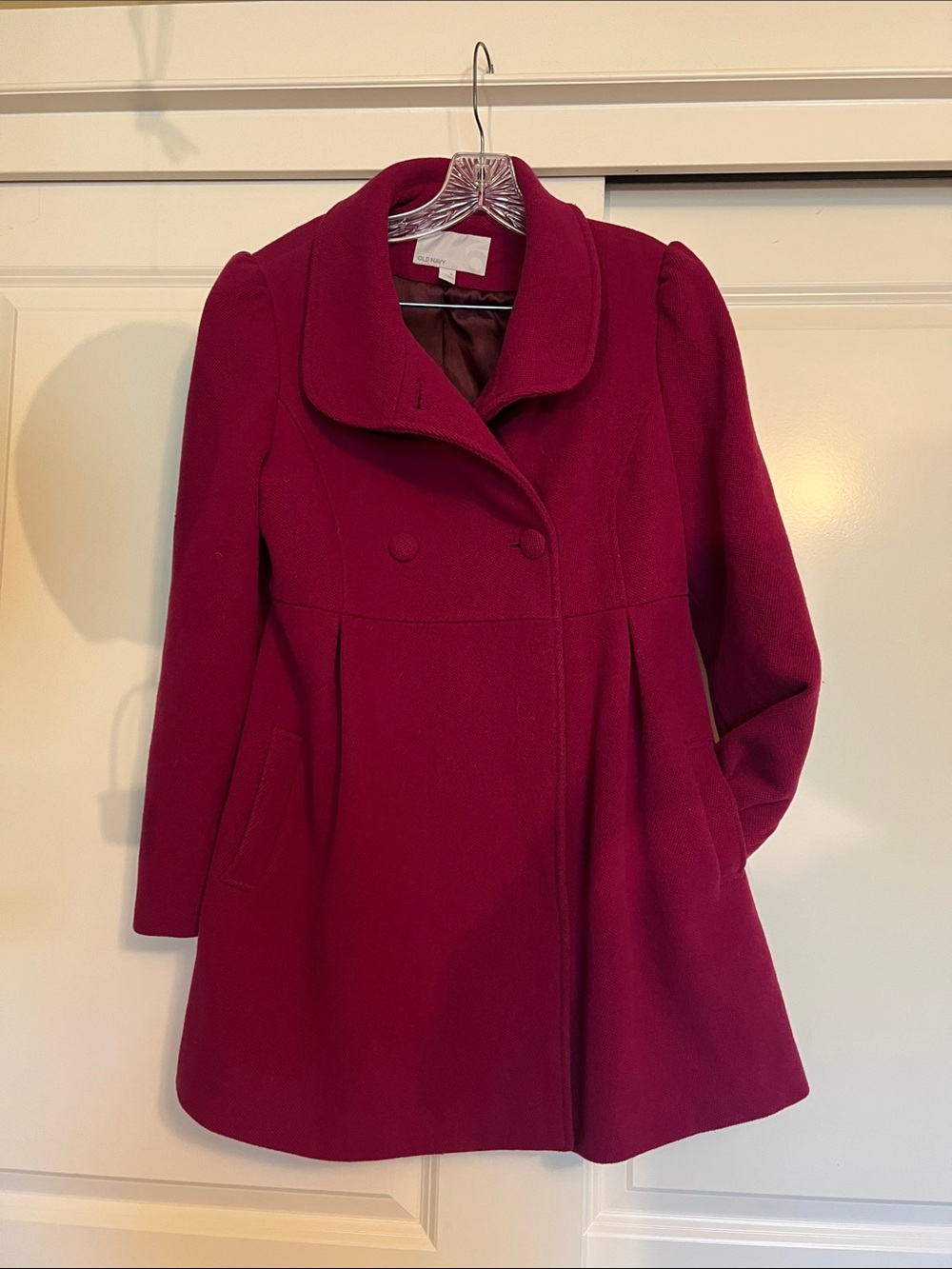 Old Navy Dark Pink Wool Blend Pea Coat Medium M Purple Lining EC